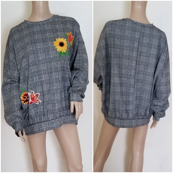 Zara checked sweatshirt with embroidery oversized - Picture 4 of 8